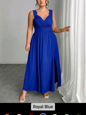 Royal Blue Lace-Trim V-Neck Maxi Dress
